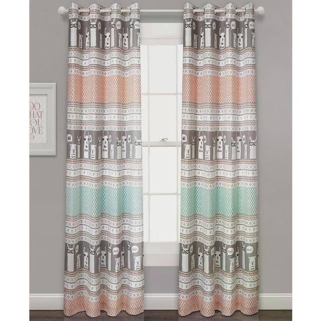 Lush Decor Llama Stripe Curtains Pattern Light Filtering Window Panel Set for Living  Dining  Bedroom (Pair)  84  x 52   Turquoise & Pink