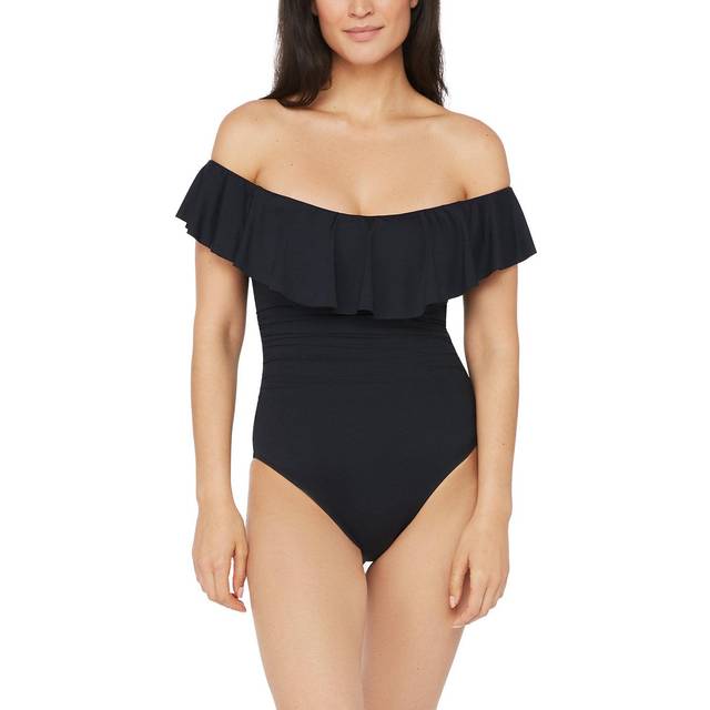 La Blanca womens Island Goddess Off Shoulder Ruffle One Piece Swimsuit