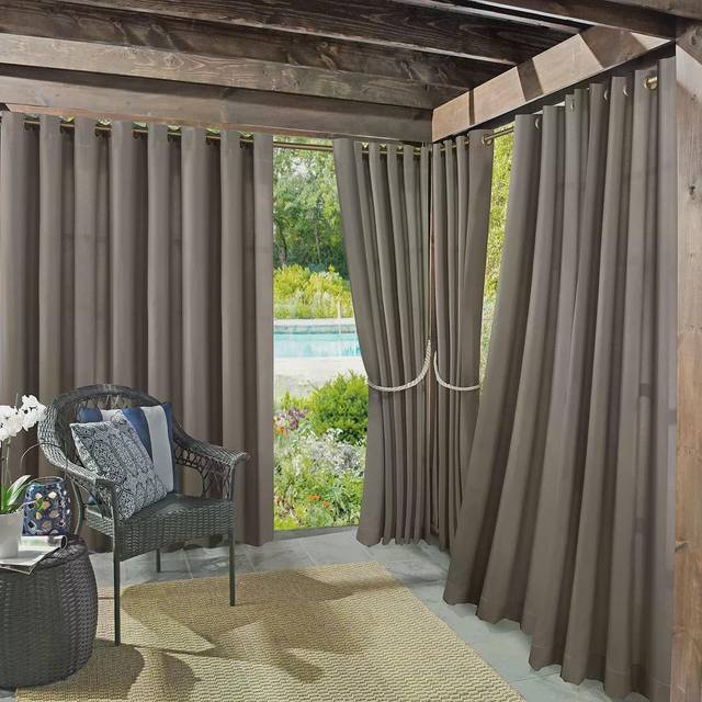 "Sun Zero Beacon Woven Indoor/Outdoor UV Protectant Energy Efficient Grommet Curtain Panel  52"""""""" x 95""""""""  Gray"