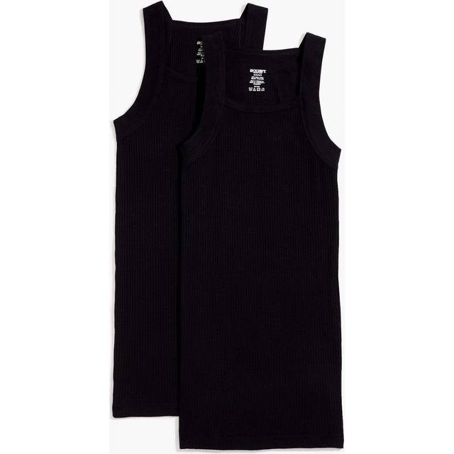 2(X)IST Men's Essential Cotton Square Cut Tank 2-Pack Deep Black  Medium