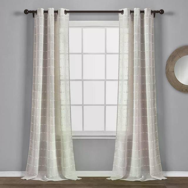 "Lush Decor Farmhouse Textured Grommet Sheer Window Curtain Panel Pair  38""""""""W x 84""""""""L  White"