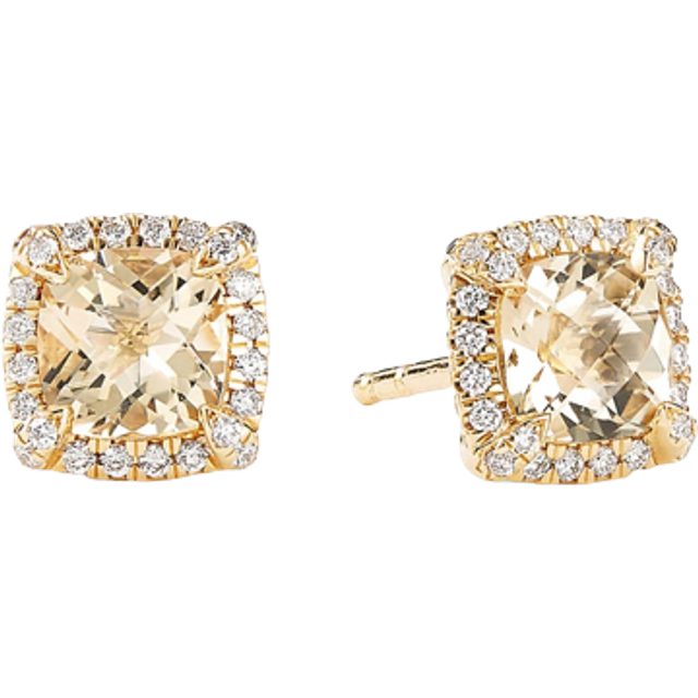 Petite Chatelaine® Pavé Bezel Stud Earrings in 18ct Yellow Gold with Champagne Citrine and Diamonds, 5mm