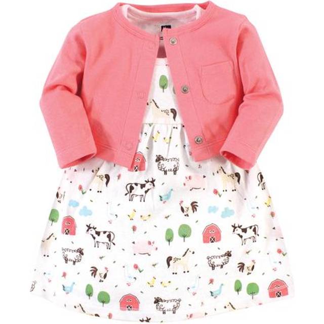 Hudson Baby Girls' Cotton Dress and Cardigan Set  Farm Animals  0-3 Months