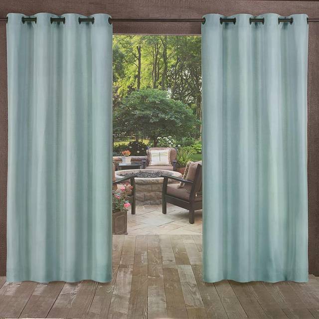 "Exclusive Home Biscayne Indoor/Outdoor Two Tone Textured Hook-and-Loop Tab Top Curtain Panel  54""""x96""""  Natural  Set of 2"