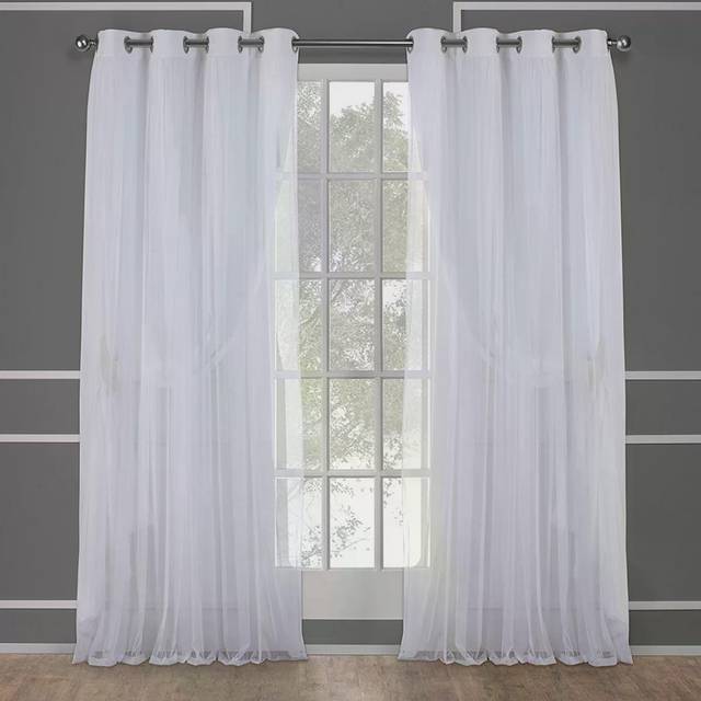 TOWN & COUNTRY LUXE Exclusive Home Catarina Layered Solid Room Darkening Blackout and Sheer Grommet Top Curtain Panel Pair  52x96  Winter Wh