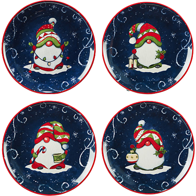 "Certified International Holiday Magic Gnomes 9"""""""" Dessert/Salad Plates  Multicolor  Medium  Set of 4"
