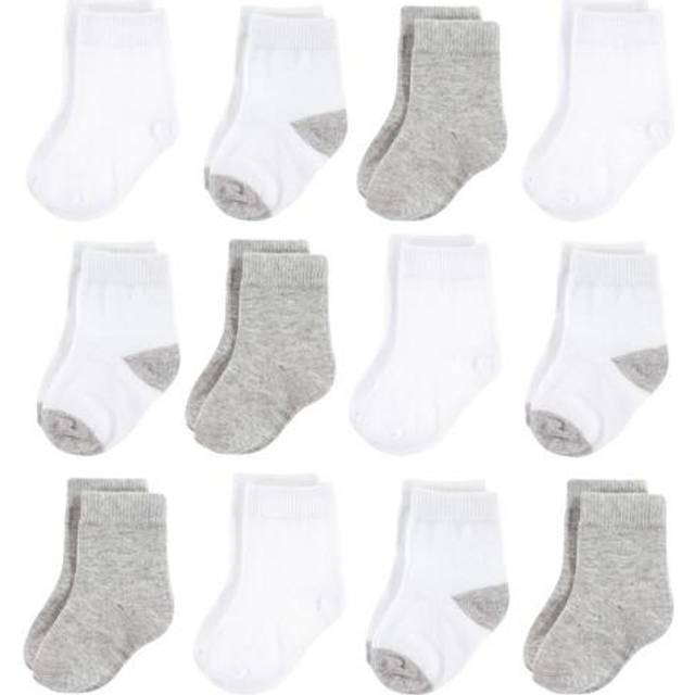 Hudson Baby Unisex Cotton Rich Newborn and Terry Socks  White Gray  12-24 Months