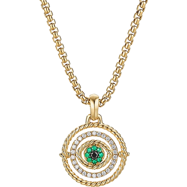 Evil Eye Mobile Amulet in 18ct Yellow Gold with Pavé Emeralds and Diamonds, 20.5mm