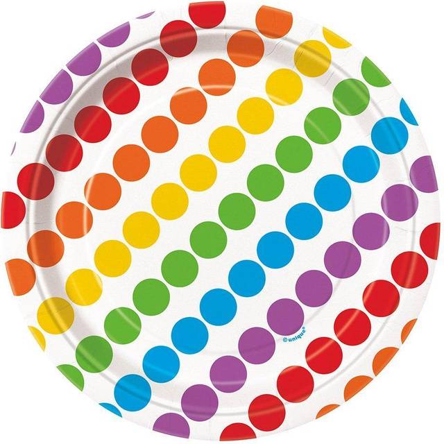 "Unique Rainbow Party Round Dessert Paper Plates  7""""  Multicolor"