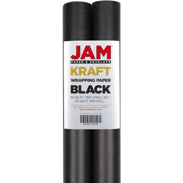 JAM Paper Gift Wrap - Kraft Wrapping Paper - 26.3 Sq Ft (17 in x 18 Ft) - Black Kraft Paper - Roll Sold Individually