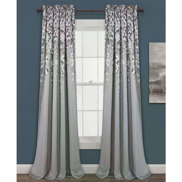 Lush Decor Weeping Flowers Darkening Window Curtains Panel Set for Living  Dining Room  Bedroom Pair  52W x 84L  Navy & Blue