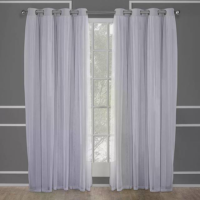 TOWN & COUNTRY LUXE Exclusive Home Catarina Layered Solid Room Darkening Blackout and Sheer Grommet Top Curtain Panel Pair  52x96  Soft Grey