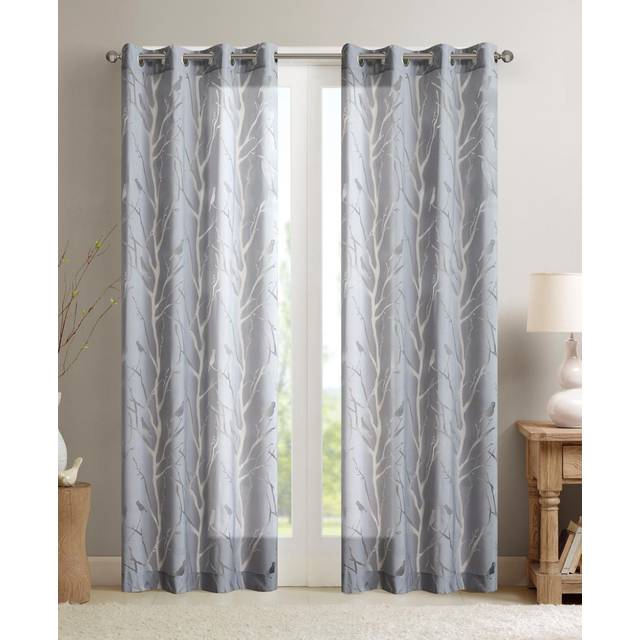 Madison Park Semi Sheer Curtain Modern Contemporary Botanical Print Out Design, Grommet Top, Single Window Drape for Living Room, Bedroom and Dorm,