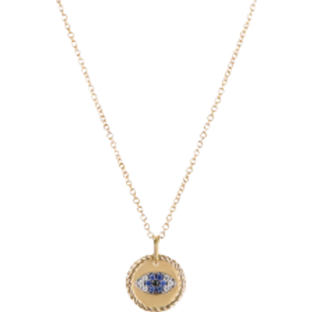 Cable Collectibles® Evil Eye Necklace in 18ct Yellow Gold with Pavé Blue Sapphires and Diamonds, 11mm