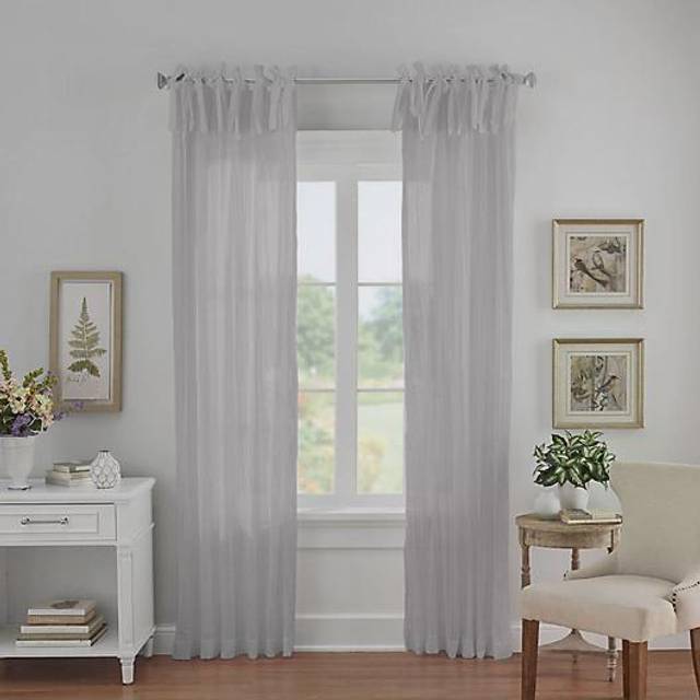 "Elrene Home Fashions Jolie Crushed Semi-Sheer Window Curtain  Adjustable Tie-Top Single Panel  52"""""""" x 95"""""""" (1 Panel)  Soft Blue"