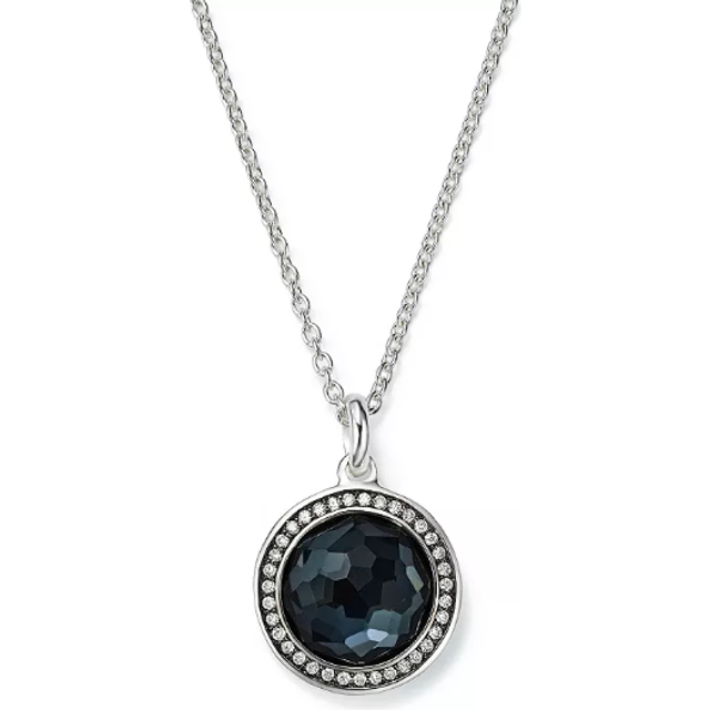Ippolita Stella Lollipop Pendant Necklace in Hematite Doublet with Diamonds in Sterling Silver, 16