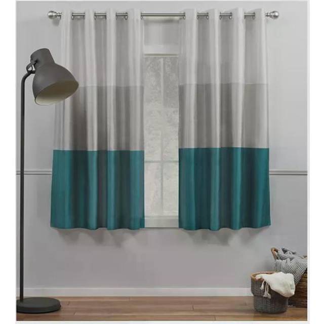 "Exclusive Home Chateau Striped Faux Silk Grommet Top Curtain Panel Pair  54""""""""x84""""""""  White/Sand"