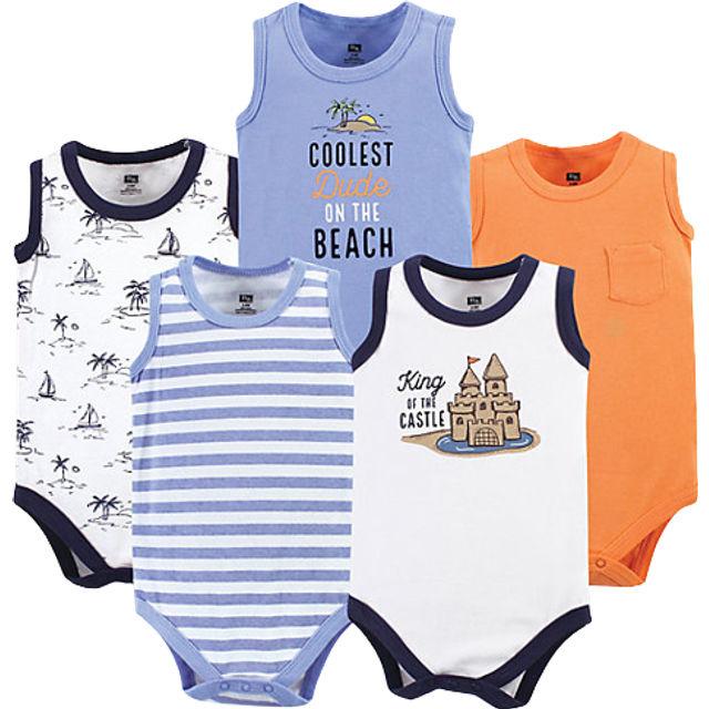 Hudson Baby Unisex Baby cotton Sleeveless Bodysuits Sandcastle  3-6 Months