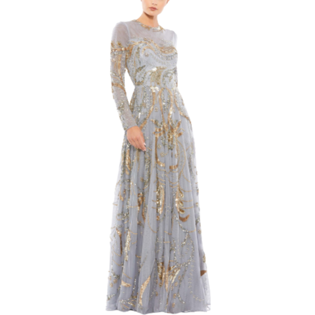 Mac Duggal Embellished Illusion High Neck A-Line Dress