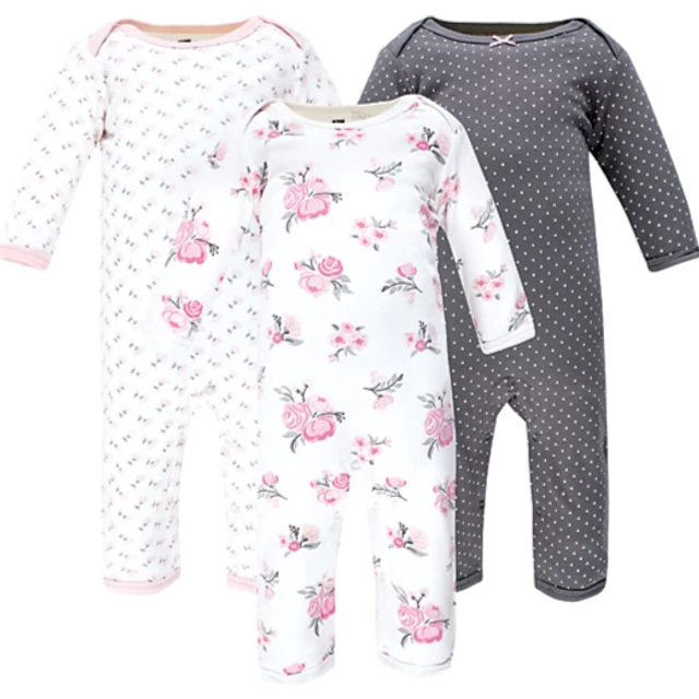 Hudson Baby Unisex Baby Cotton Coveralls Basic Pink Floral  0-3 Months