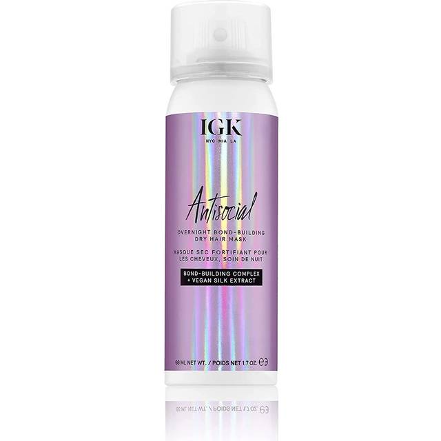 IGK ANTISOCIAL Bond-Building Dry Hair Mask Travel | Repair + Soften + Shine | Vegan + Cruelty Free | 1.7 Oz