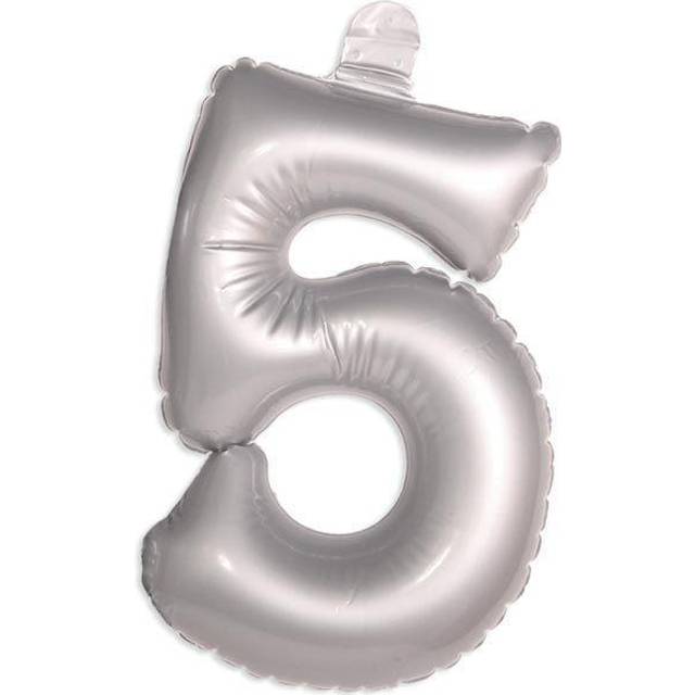 Zahl 5 als aufblasbarer Infletter mit Ventil, silbern, 35cm