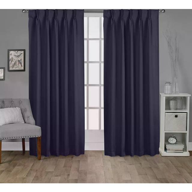"Exclusive Home Sateen Twill Woven Room Darkening Blackout Pinch Pleat/Hidden Tab Top Curtain Panel Pair  84"""""""" Length  Peacoat Blue"