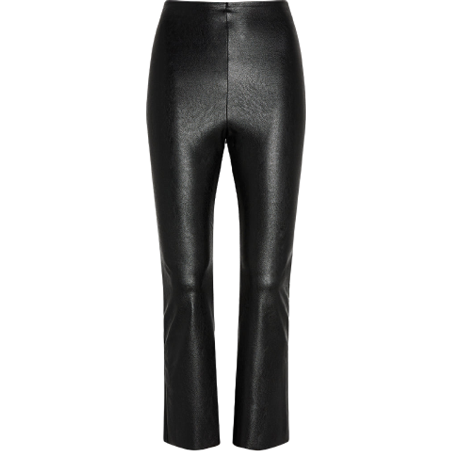 Faux Leather Cropped Flare Pants - BLACK - Small