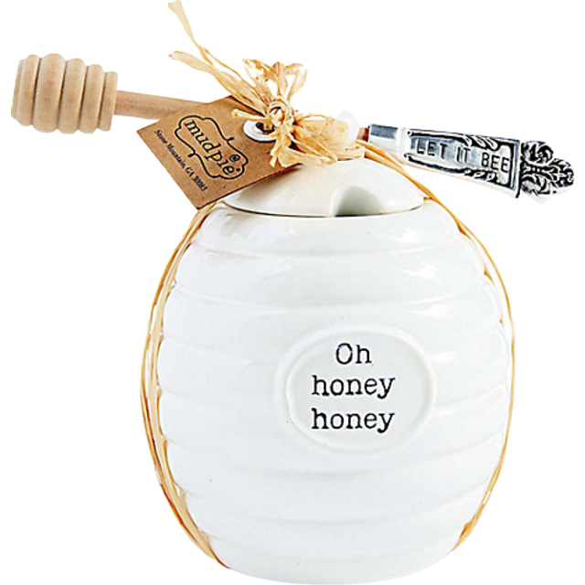 Mud Pie Honey Pot Serving Set  4x3  White