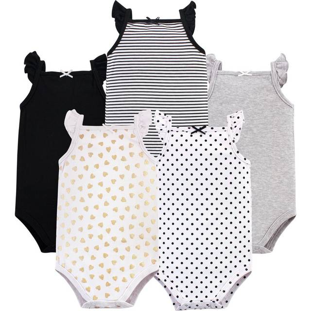Hudson Baby Unisex Baby Cotton Sleeveless Bodysuits T Shirt Set  Basic Black Gold  0-3 Months US