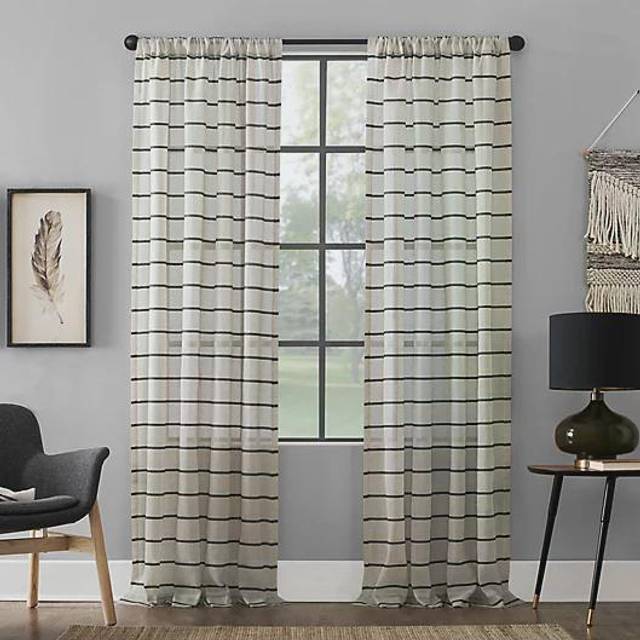 "Clean Window Twill Stripe Allergy/Pet Friendly Anti-Dust Sheer Curtain Panel  52"""""""" x 84""""""""  White/Linen"