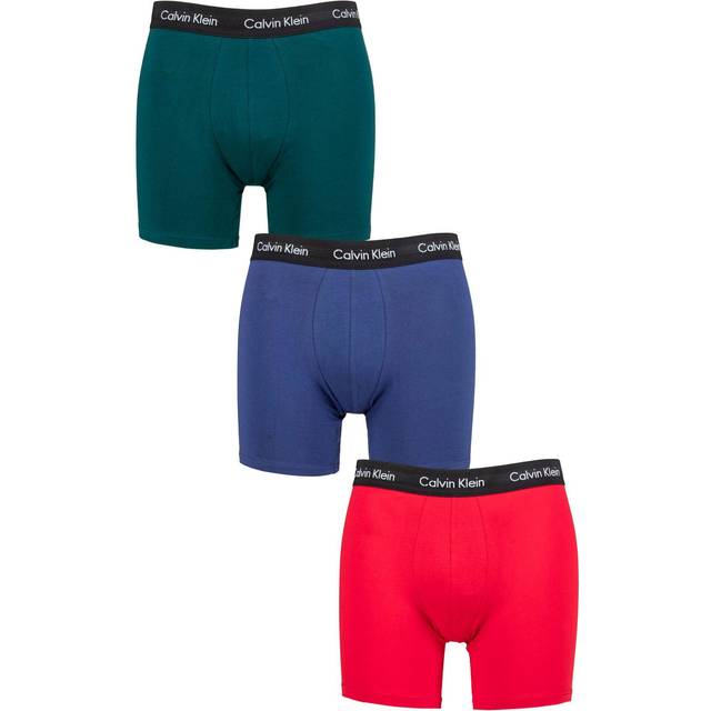 Mens 3 Pack Calvin Klein Cotton Stretch Trunks Maya Blue / Soft Grape / Rustic Red XS - Multi Coloured