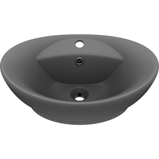 vidaXL Luxury Basin Overflow Oval Matt Dark Grey 58.5x39 cm Ceramic