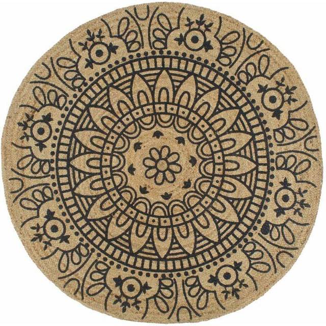 vidaXL Handmade Rug Jute with Dark Blue Print 150 cm - Brown