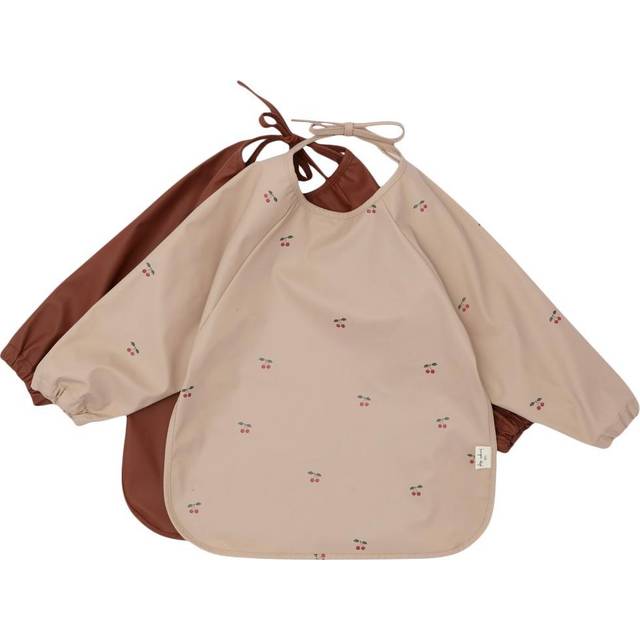 Konges Sløjd - 2 Pack Dinner Bib With Sleves - Bibbor - Cherry - 30 x 30 cm
