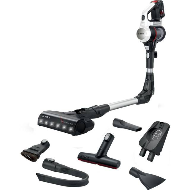 Bosch Akku-Staubsauger Unlimited 7 BSS711W, kabelloser Handstaubsauger, beutellos, Wechselakku, Knickrohr, Hygiene-Filter, 10 Jahre Motorgarantie, XXL-Polsterdüse, LED-Beleuchtung, Turbostufe, weiß