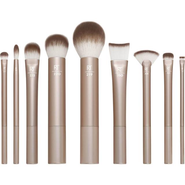 Real Techniques Au Naturale sminkborstsats, för foundation, pulver och concealers, ansiktsborstar av högsta kvalitet, 9-delat set, guld