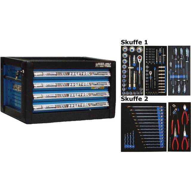 BATO Verktygsskåp mini med 4 lådor. 2 lådor med 103 delars verktygssats. Modell 9133-103. Blå