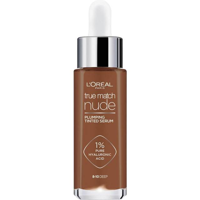 L'Oreal Paris True Match Nude plumping tonat serum, 1% hyaluronsyra, omedelbart jämnar, lyser och återfuktar huden, skugga 8-10, djup