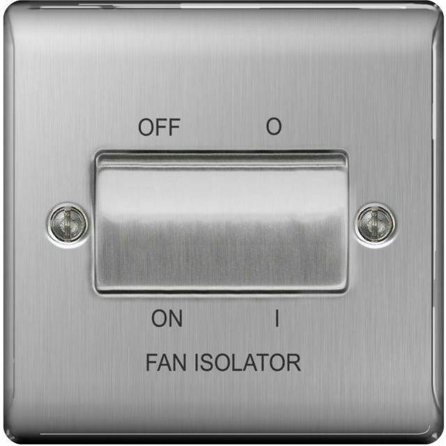 BG Nexus Metal Brushed Steel 10A Triple Pole Fan Isolator Switch 1 Gang in Silver Plastic