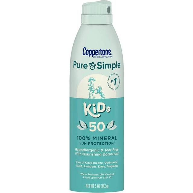 Coppertone Pure and Simple Kids Sunscreen Spray SPF 50  Zinc Oxide Mineral   Tear Free  Water Resistant  Broad Spectrum   5 Oz