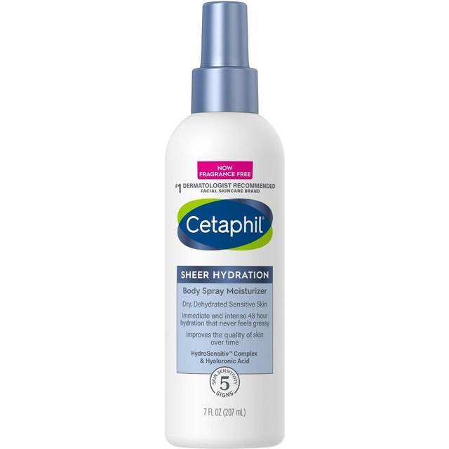 CETAPHIL Sheer Hydration Fragrance Free Body Moisturizer Spray, 7 Fluoz, 48 Hr Sensitive Skin Spray Body Lotion för torr hud, med hyaluronisk syra, vitamin E och vitamin B5