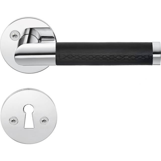 Beslagsboden Design Innerdörrhandtag, Polerad krom/svart läder - B858KN