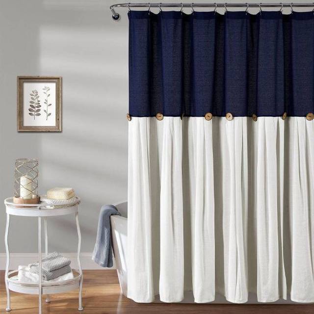 Lush Decor Linen Button Shower Curtain  72 x 72  Dark Gray  White