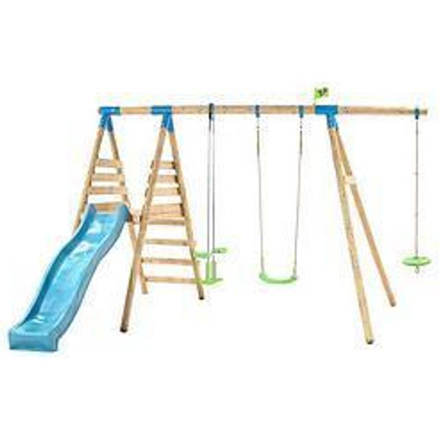 TP Toys Galapagos Wooden Swing Set and 8FT Slide With Monkey Seat 3 Years+ Colour Green and Blue