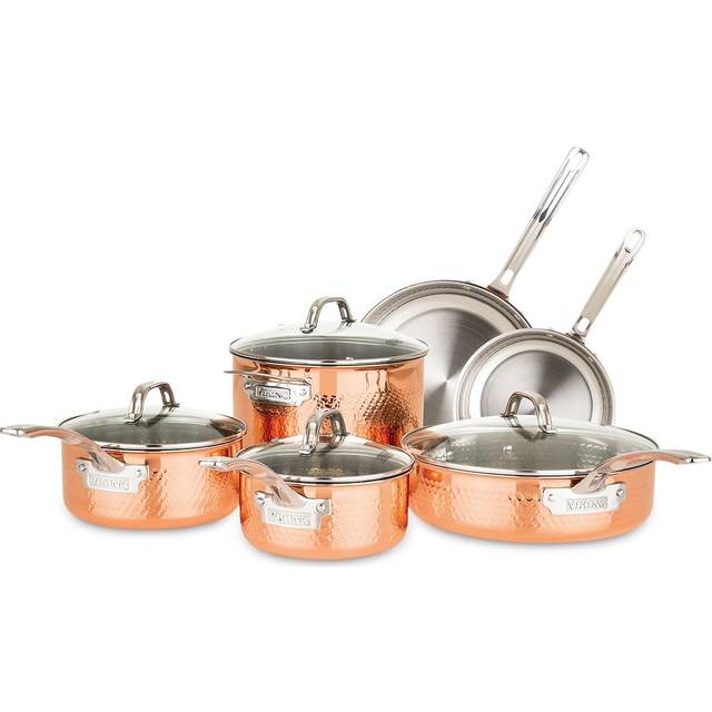 Viking Copper Clad 3-Ply Hammered 10Pc Cookware Set