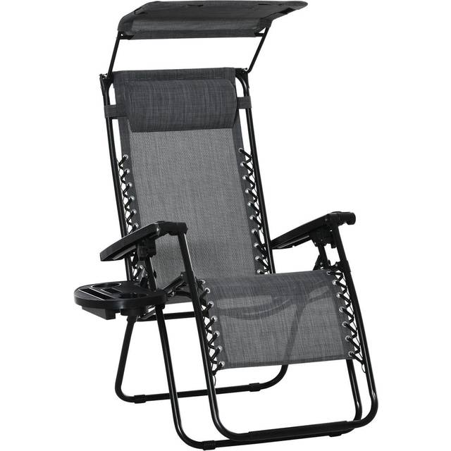 Outsunny Zero Gravity Chair Adjustable Patio Lounge w/ Cup Holder Dark Grey