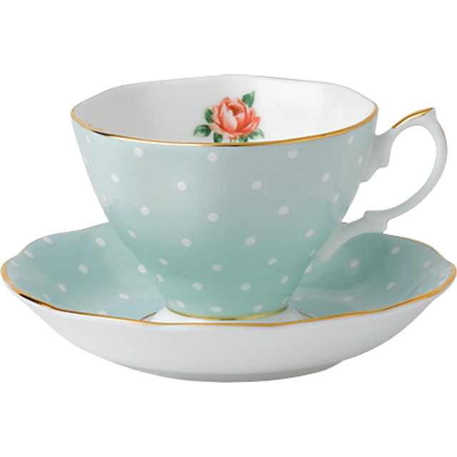 Royal Albert Blue and White Polka Rose Vintage Teacup Saucer