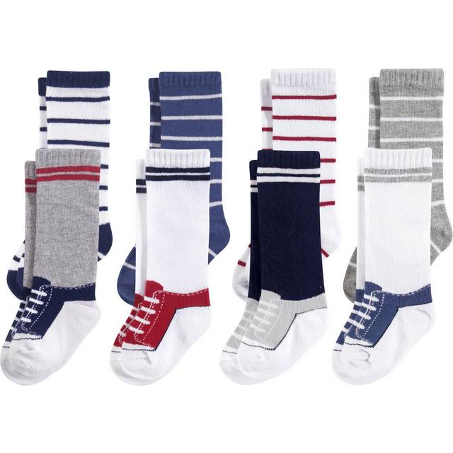 Hudson Baby Unisex Baby Cotton Rich Knee-High Socks  Sneaker Blue Red