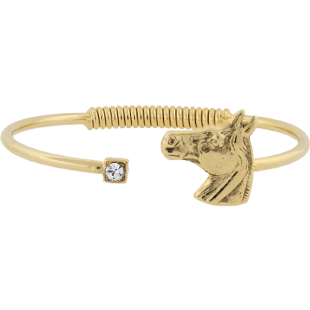 14K Gold-Dipped Clear Crystal and Horse Accent Hinge Bracelet - Natural (One Size)
